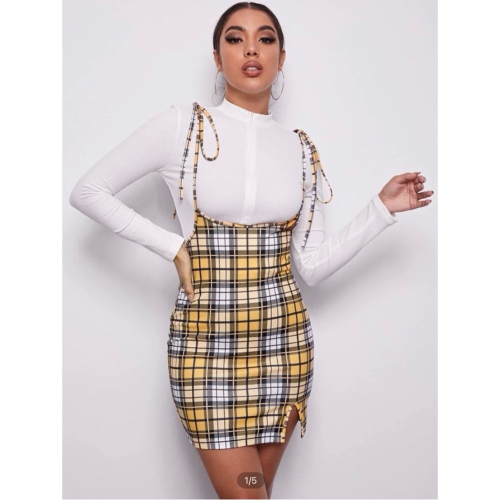 Yellow Plaid Suspender Dress